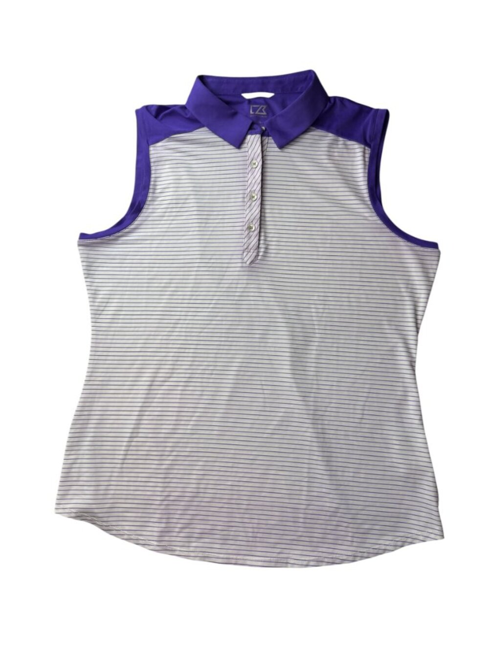 Cutter & Buck Striped Sleeveless Polo Shirt, Tank.  White Purple Size Women's L